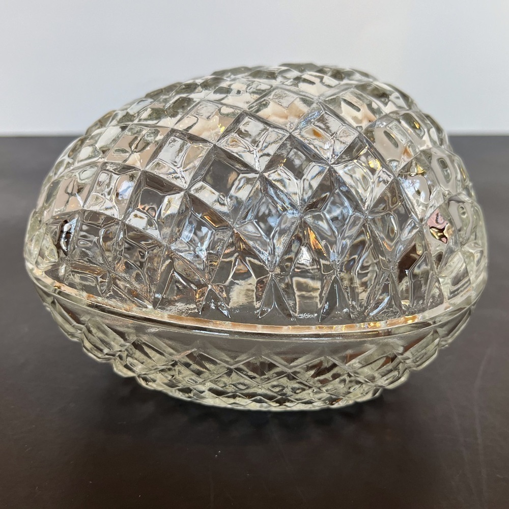 Vintage Clear Diamond Point Block Glass Egg
